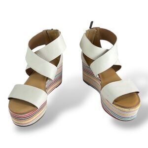 Lucky Brand White Multi-Color Rainbow Platform Wedge Sandals NWOT (no box)